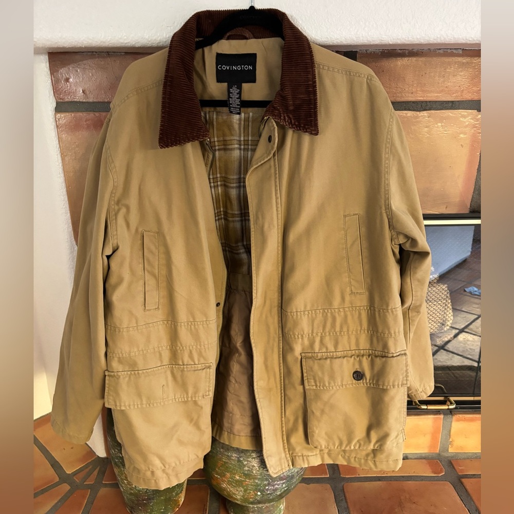 Covington classic cotton Khaki Barn Jacket with Corduroy Collar size large